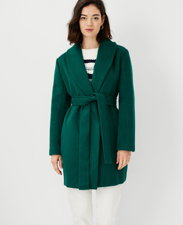Long Womens Coat with Shawl Collar and Belted Waist main image 1