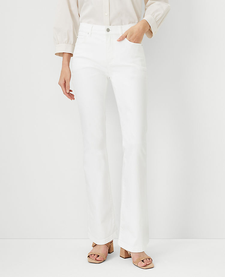 Sculpting Pocket Mid Rise Slim Boot Cut Jeans in White