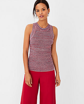 Ann Taylor Marled Halter Sweater Shell Top In Cherry Glow
