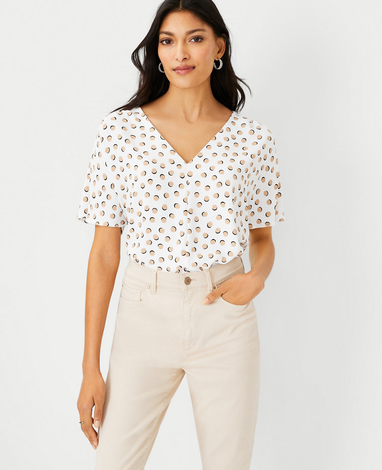 Dot Mixed Media V-Neck Top