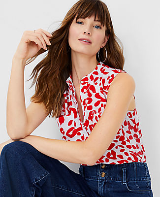 Ann Taylor Abstract Spots Sleeveless Camp Shirt In Cool Peri