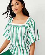Striped Square Neck Cinched Waist Top  carousel Product Image 1