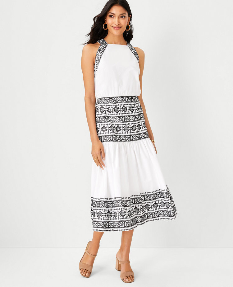 Embroidered Halter Maxi Dress