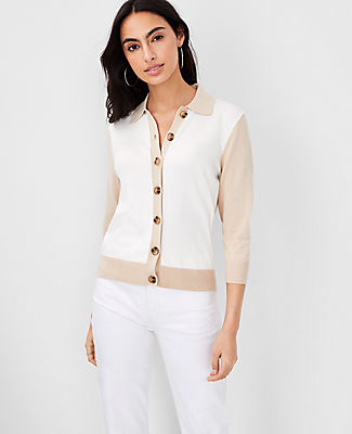 Ann Taylor Polo Cardigan In Winter White