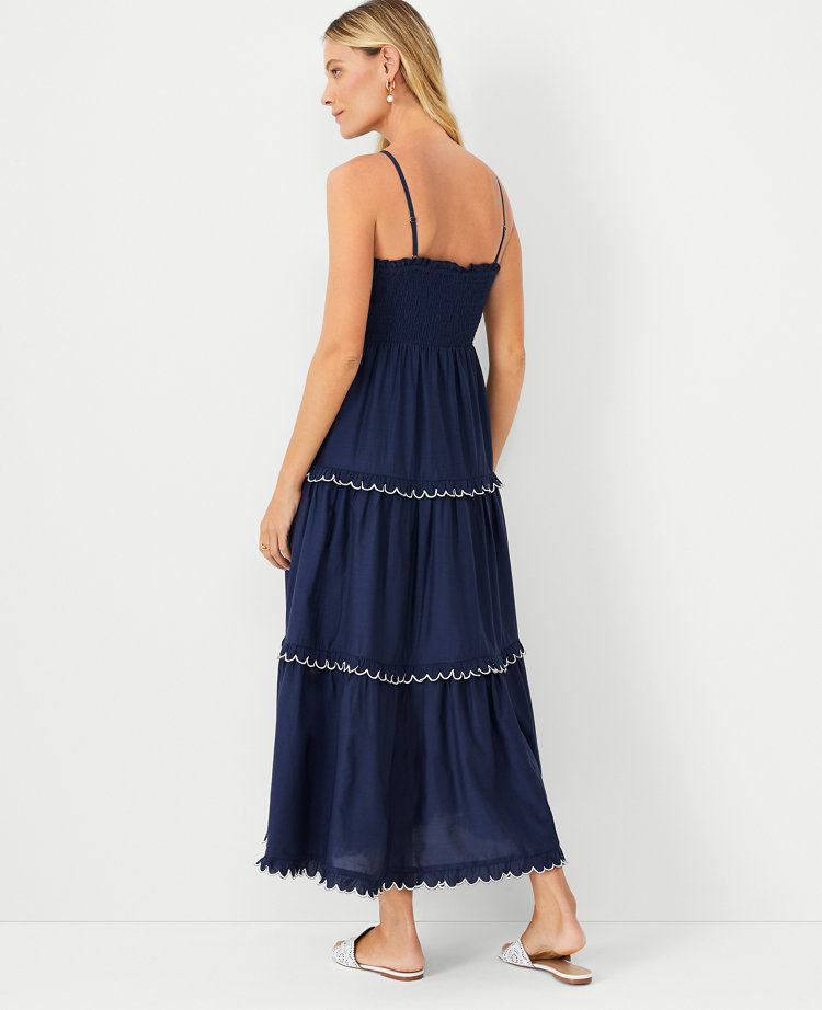 Smocked Scalloped Tiered Maxi Dress