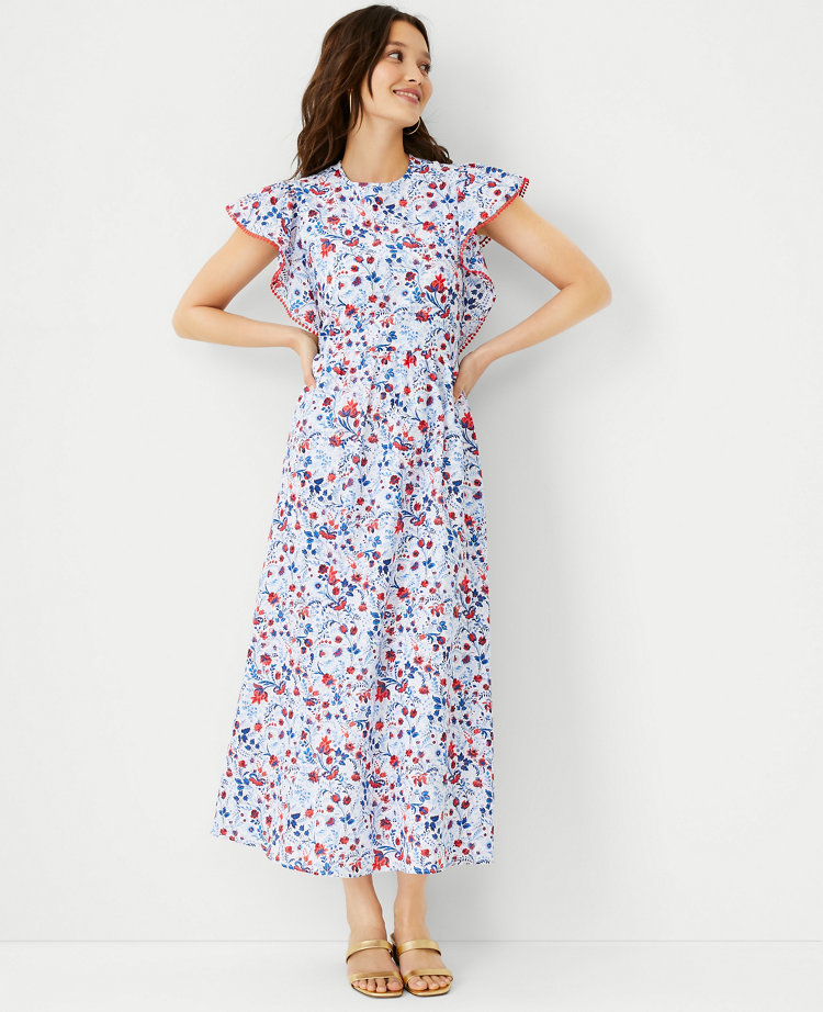 Floral Ruffle Sleeve Maxi Dress