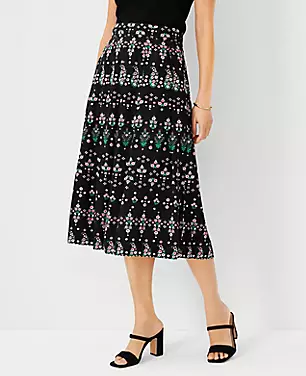 Floral Stripe Pleated Skirt carousel Product Image 1