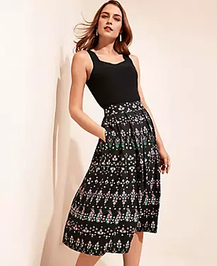 Floral Stripe Pleated Skirt carousel Product Image 3