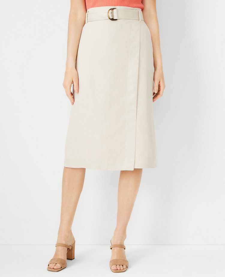 D Ring Belted Wrap Midi Skirt