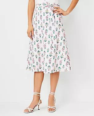 Floral Linen Blend Tie Waist Skirt carousel Product Image 1