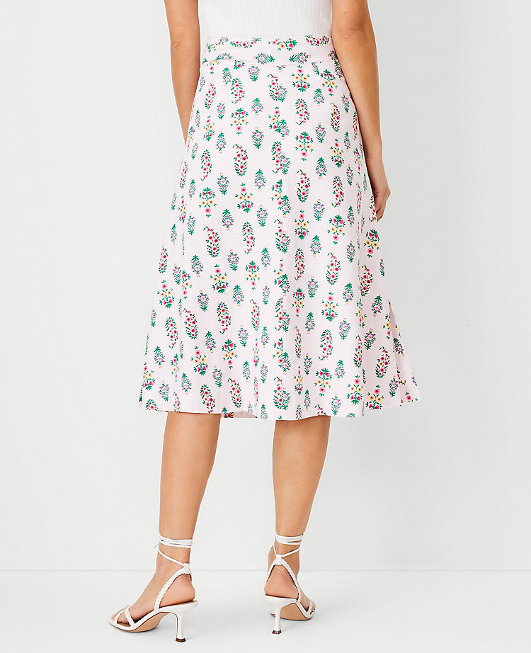 Floral Linen Blend Tie Waist Skirt