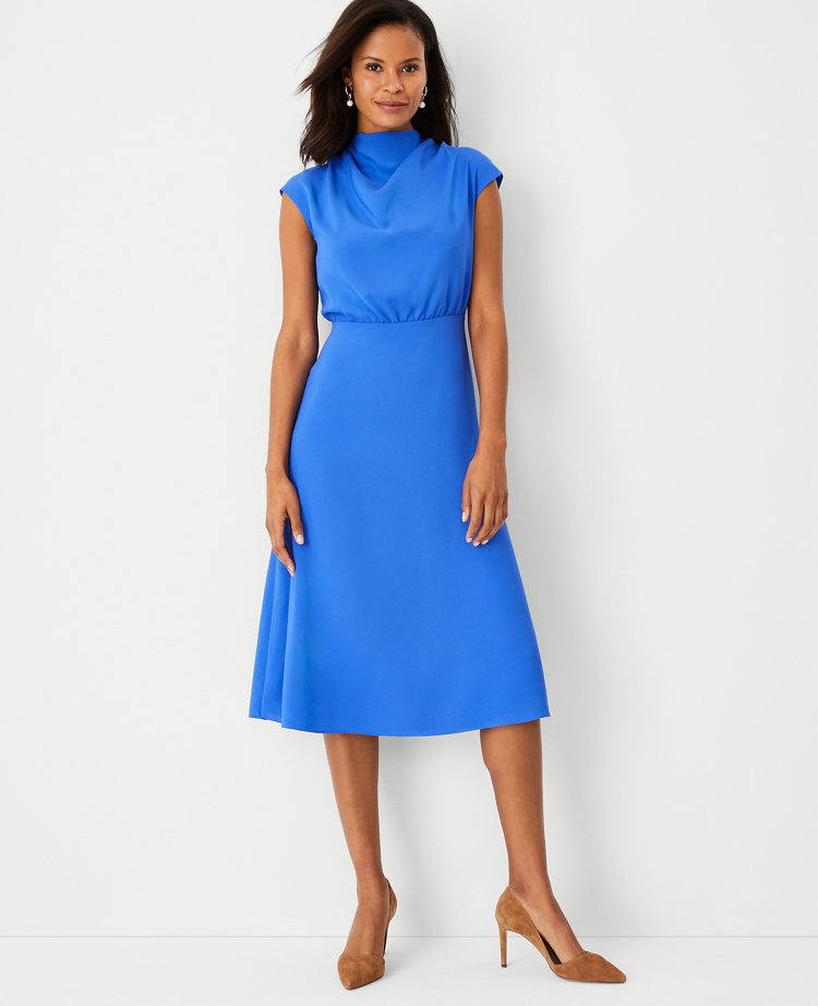 Mock neck fit on sale and flare dress