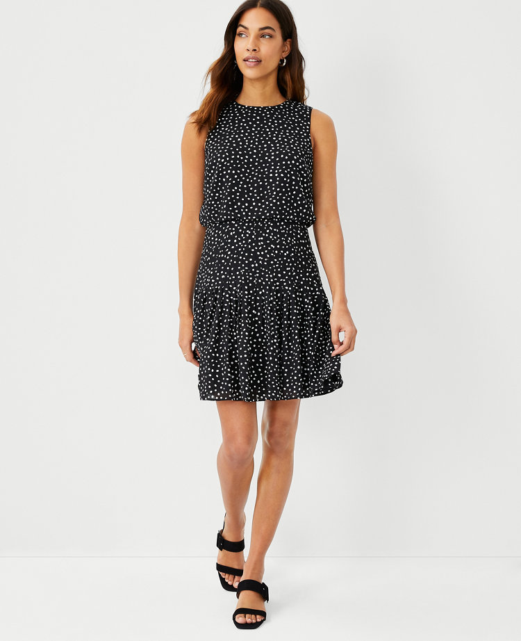 Spotted Pleated Flare Dress | Ann Taylor