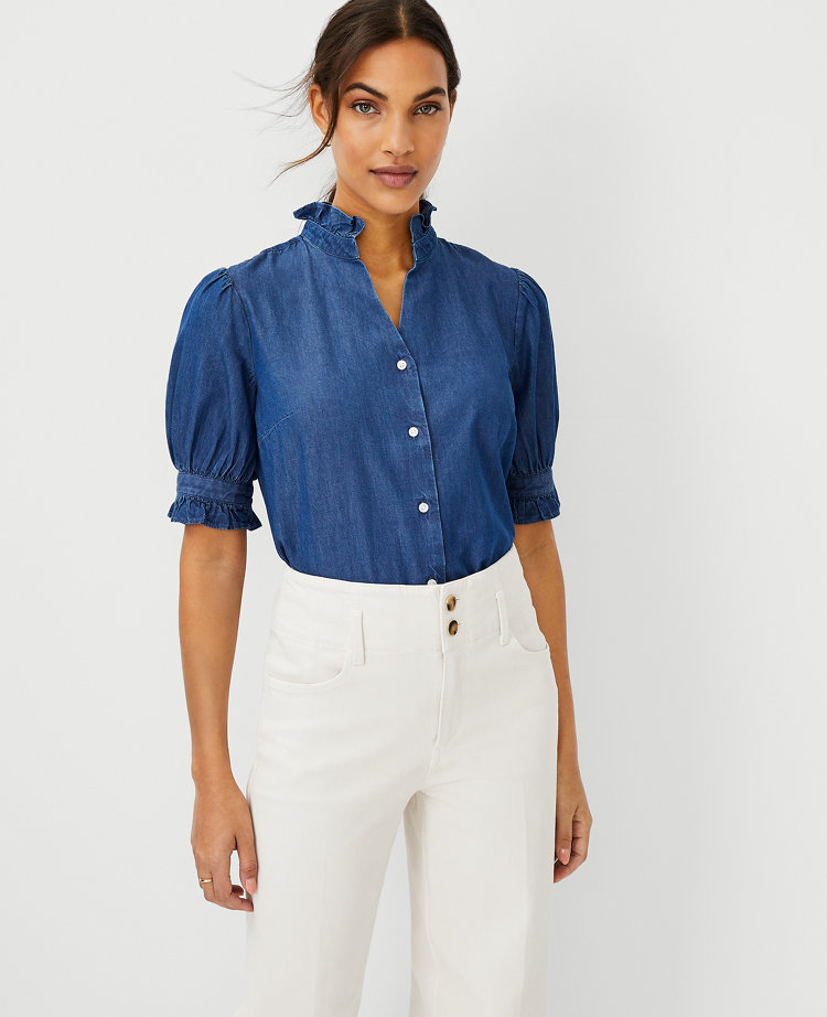 chambray ruffle shirt