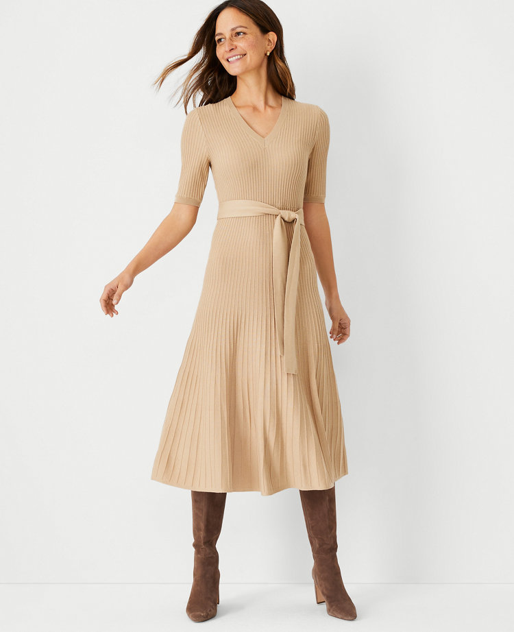 Petite Belted V-Neck Sweater Dress