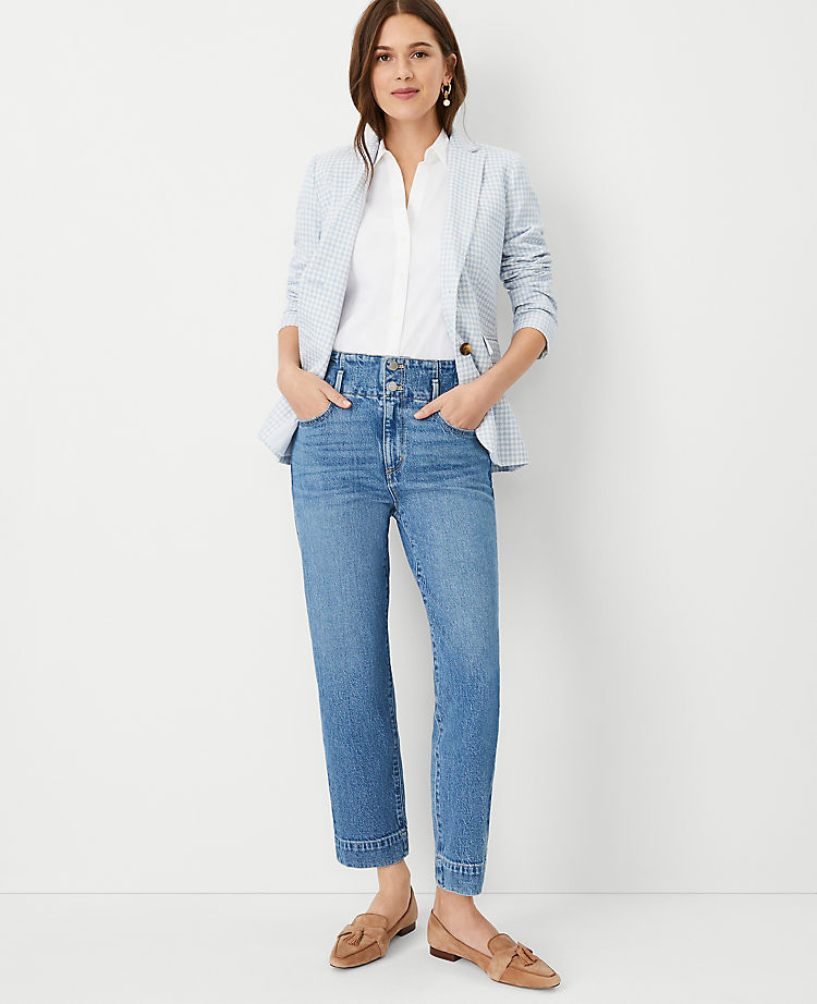 Sculpting Pocket High Rise Corset Easy Straight Jeans in Classic Light Indigo Wash