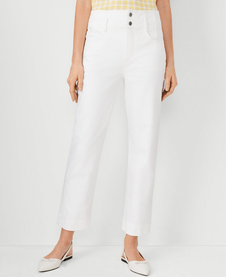 Sculpting Pocket High Rise Corset Easy Straight Jeans in White | Ann Taylor