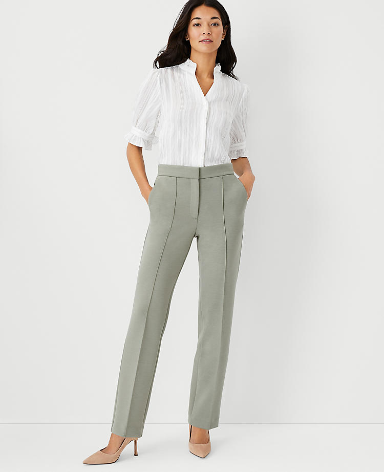 The Petite High Waist Straight Pant in Double Knit