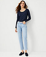 Petite Sculpting Pocket Mid Rise Taper Jeans in Light Vintage Indigo Wash carousel Product Image 1