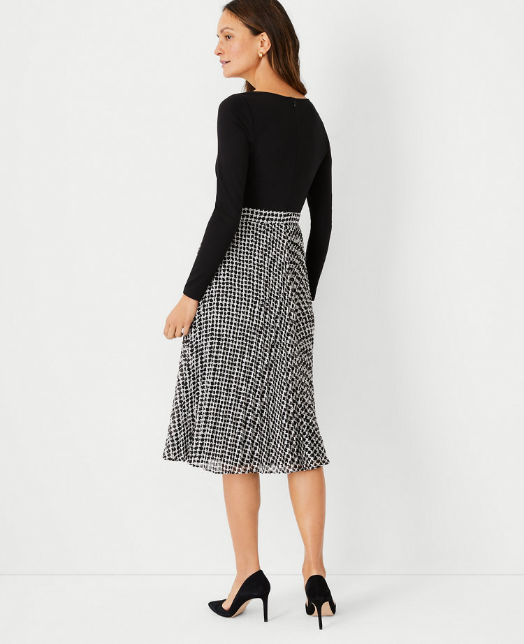 Petite Mixed Media Houndstooth Flare Dress