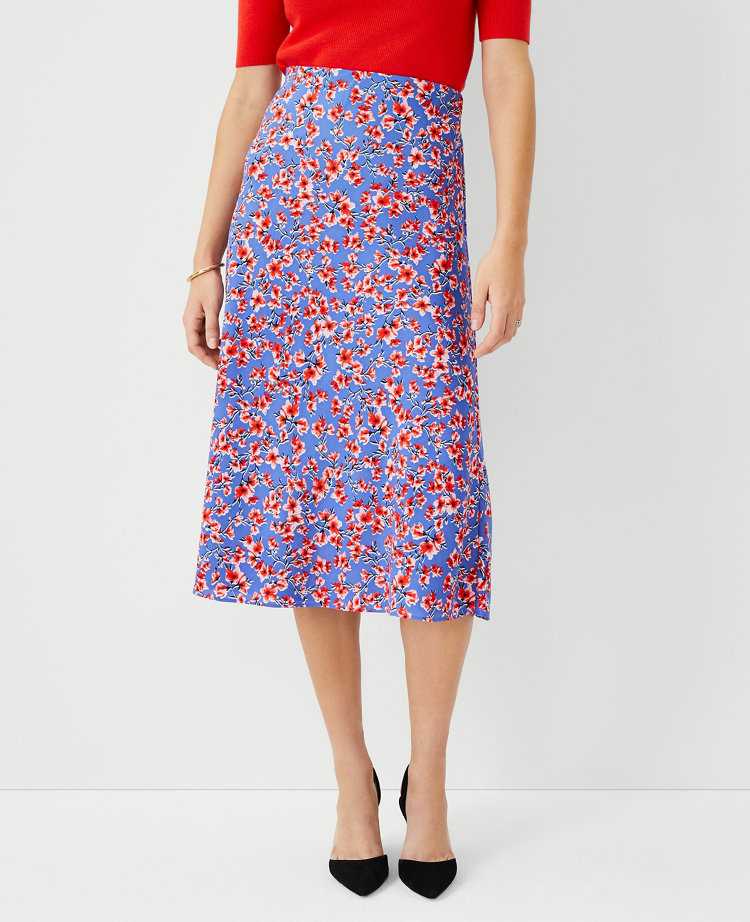 Floral Pull On Midi Slip Skirt | Ann Taylor