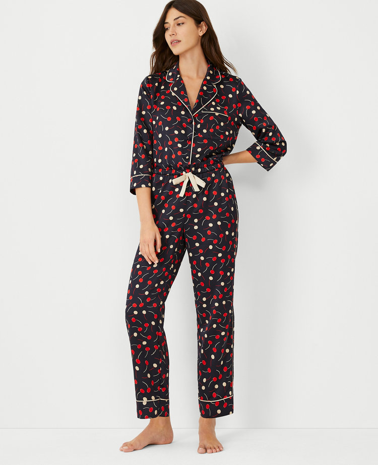 Wide Leg Women's Tall Pajama Pants in Dark Cherry Cloud Print