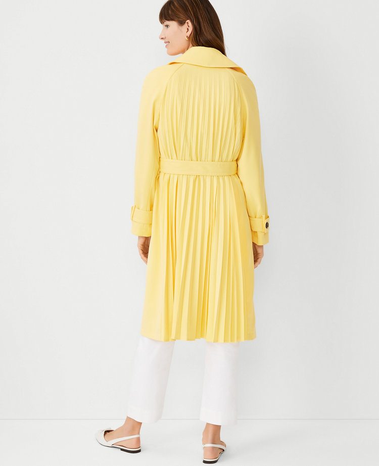 Pleated back trench clearance coat