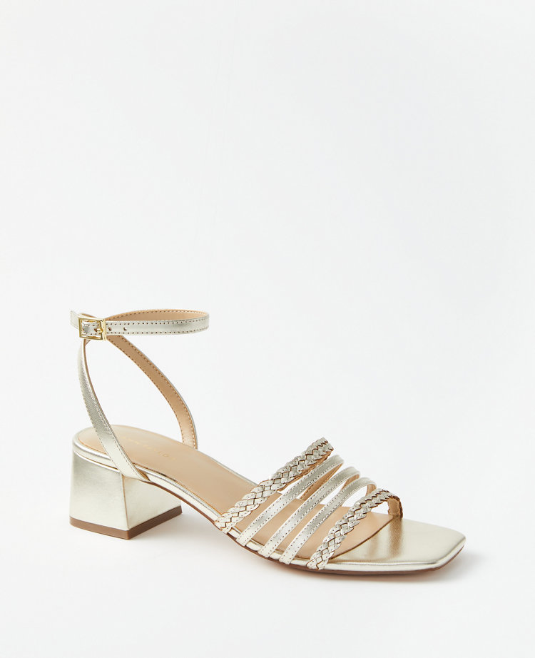 Metallic Braided Leather Strappy Block Heel Sandals