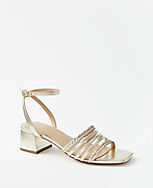 Metallic Braided Leather Strappy Block Heel Sandals carousel Product Image 1