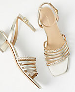 Metallic Braided Leather Strappy Block Heel Sandals carousel Product Image 2