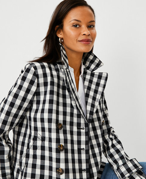 Petite Gingham Double Breasted Swing Jacket | Ann Taylor