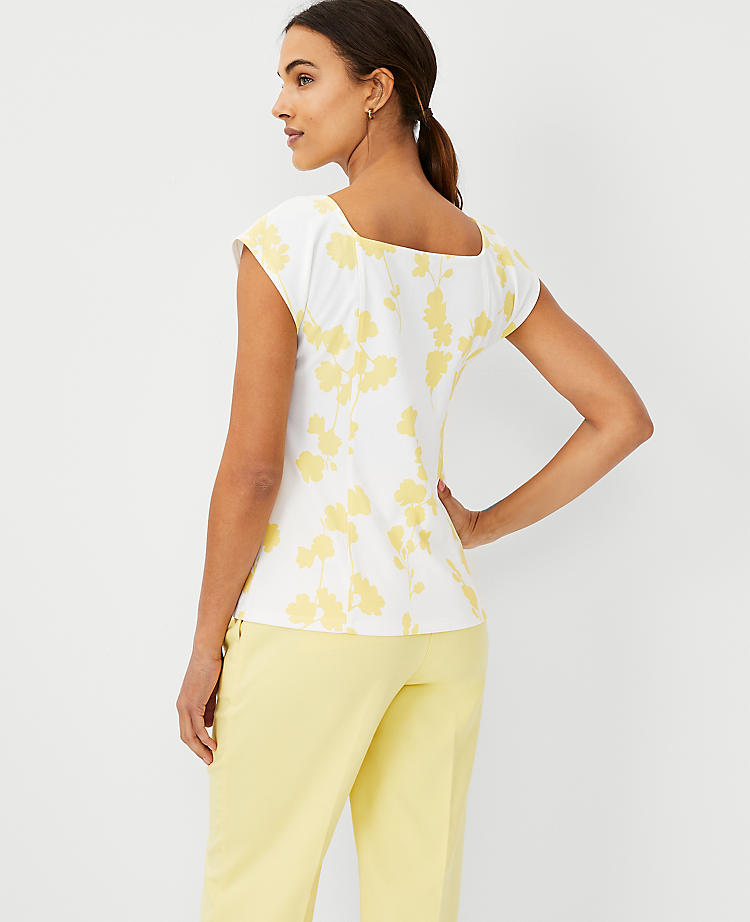 Floral Square Neck Cap Sleeve Top