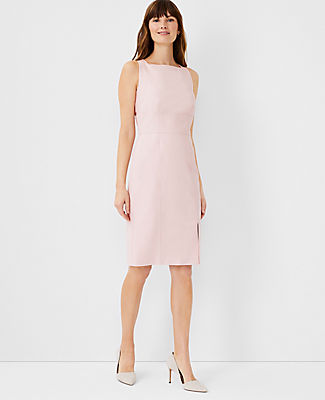 Ann Taylor The Petite Seamed Square Neck Sheath Dress In Stretch Cotton In Opal Blush