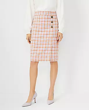Plaid Side Button Pencil Skirt carousel Product Image 1