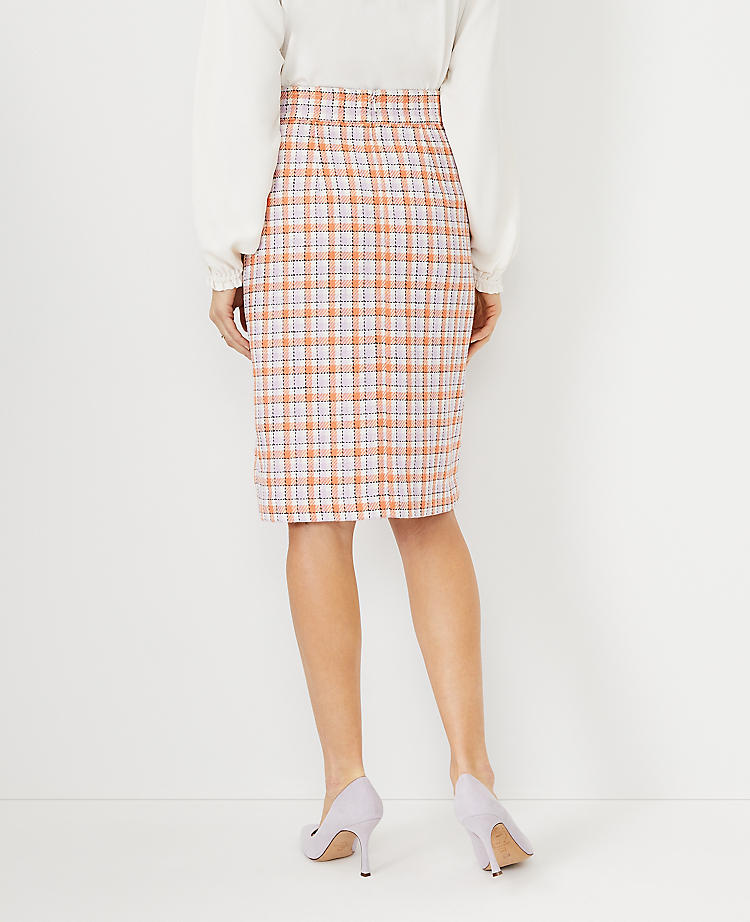 Plaid Side Button Pencil Skirt