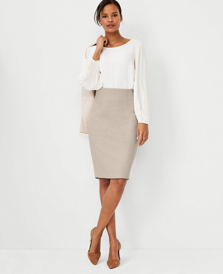 Beige High Waist Pencil Skirt