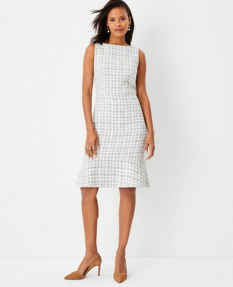 Petite Tweed Flounce Sheath Dress