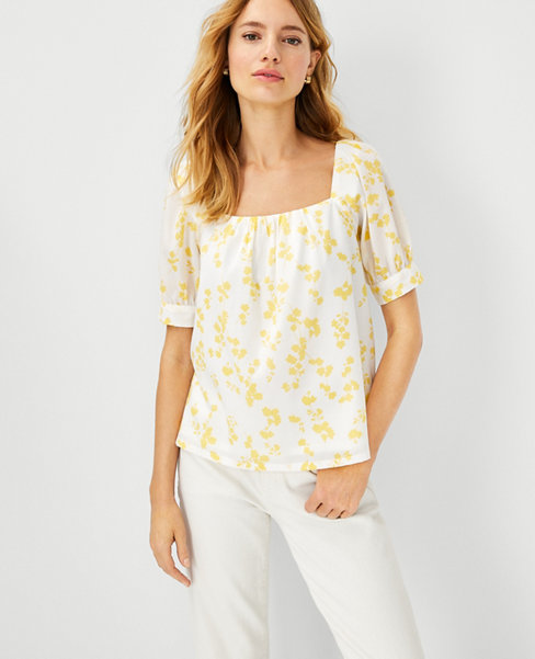 Floral Square Neck Puff Sleeve Top | Ann Taylor
