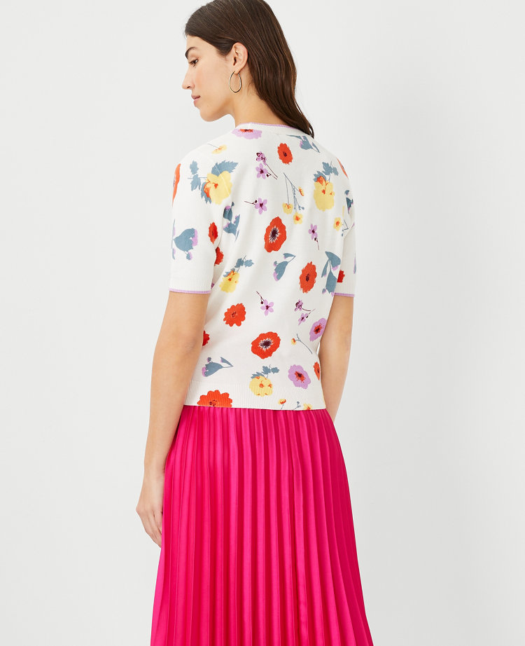Flower Pattern Long Sleeve Sweater And Drawstring Shorts Set