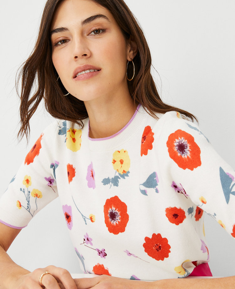 Petite Floral Short Sleeve Sweater