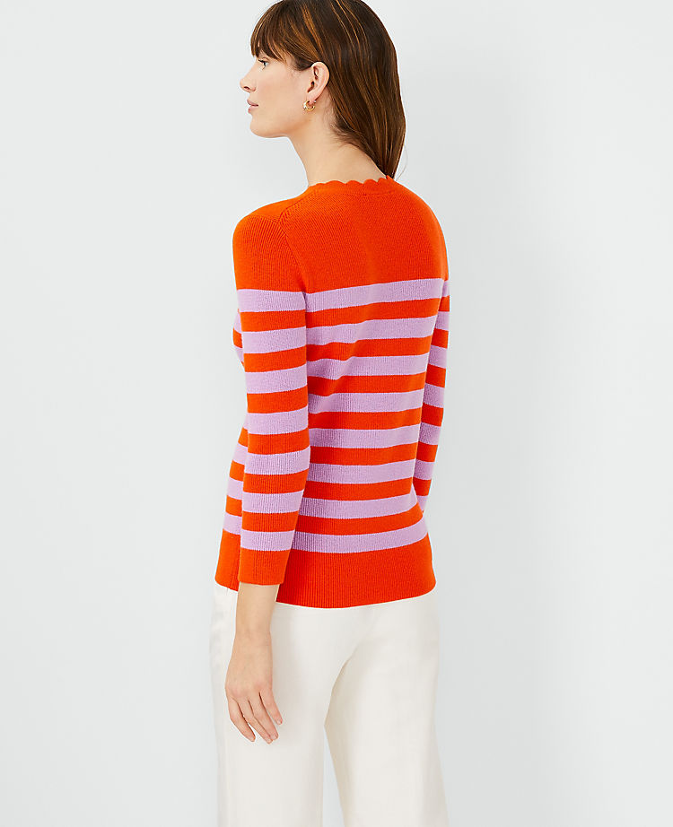 Petite Striped Scalloped Sweater