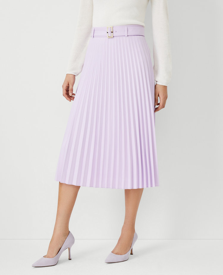 Tall Belted Pleated Midi Skirt