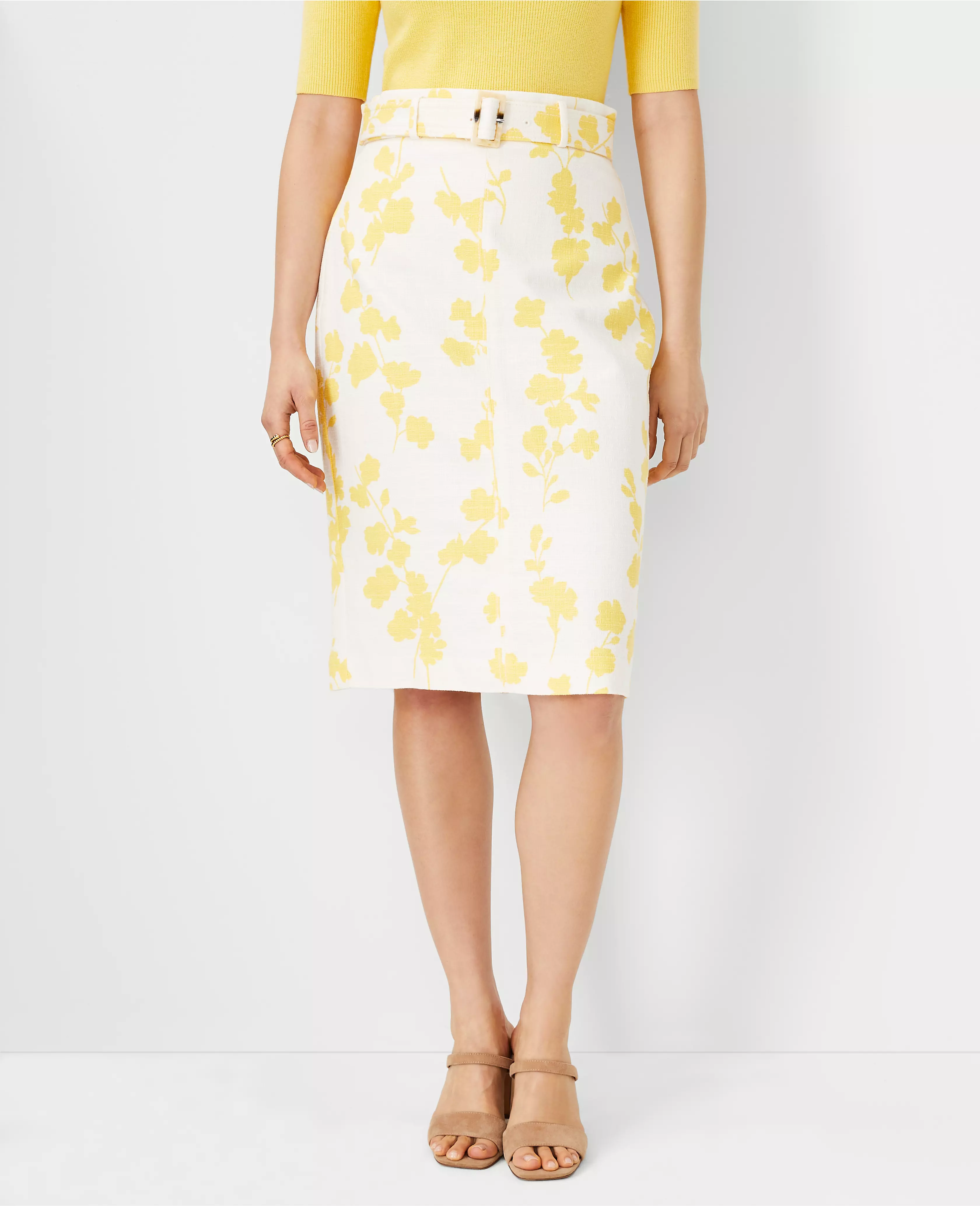 Petite Floral Belted Pencil Skirt