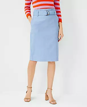 Petite Chambray D-Ring Belt Pencil Skirt carousel Product Image 1