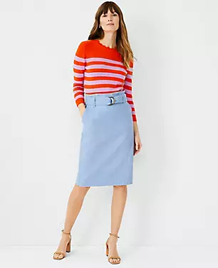 Petite Chambray D-Ring Belt Pencil Skirt carousel Product Image 3