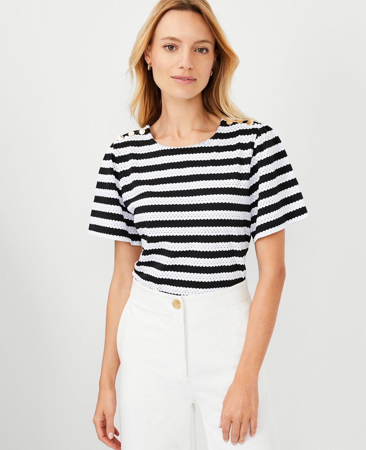 Petite Stripe Flutter Sleeve Top