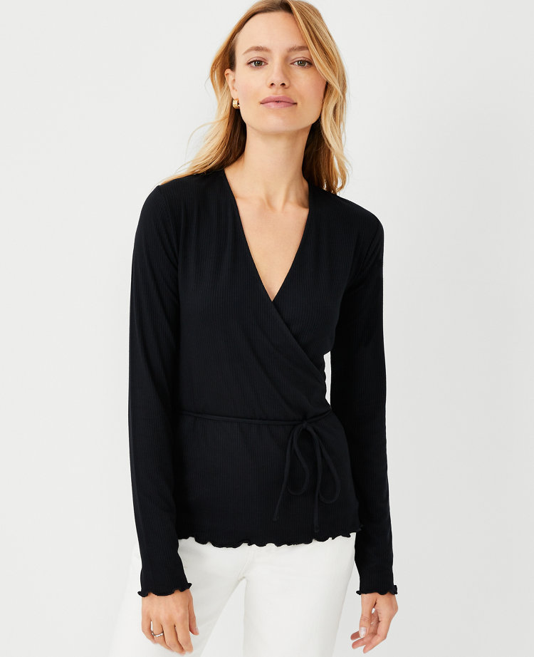 Petite Ribbed Wrap Top