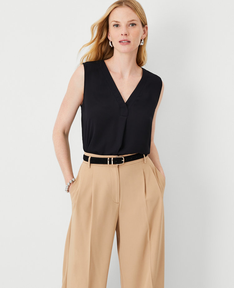 Petite Mixed Media Pleat Front Top