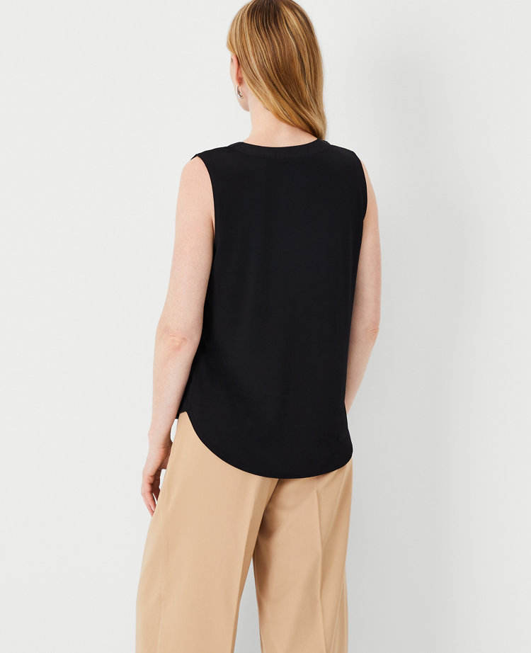 Petite Mixed Media Pleat Front Top