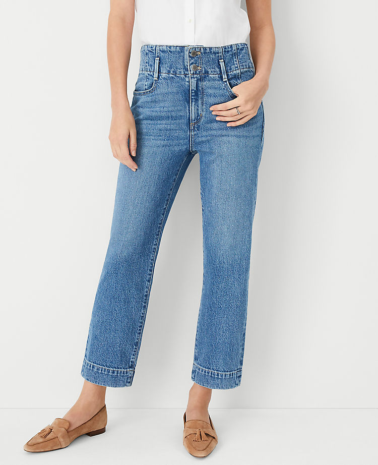Petite Sculpting Pocket High Rise Corset Easy Straight Jeans in Classic Light Indigo Wash